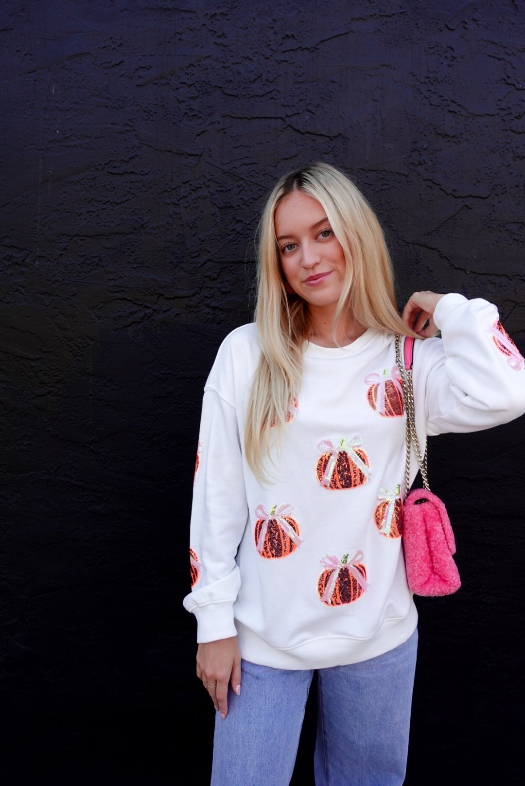 Sequin Bow Pumpkin Sweatshirt