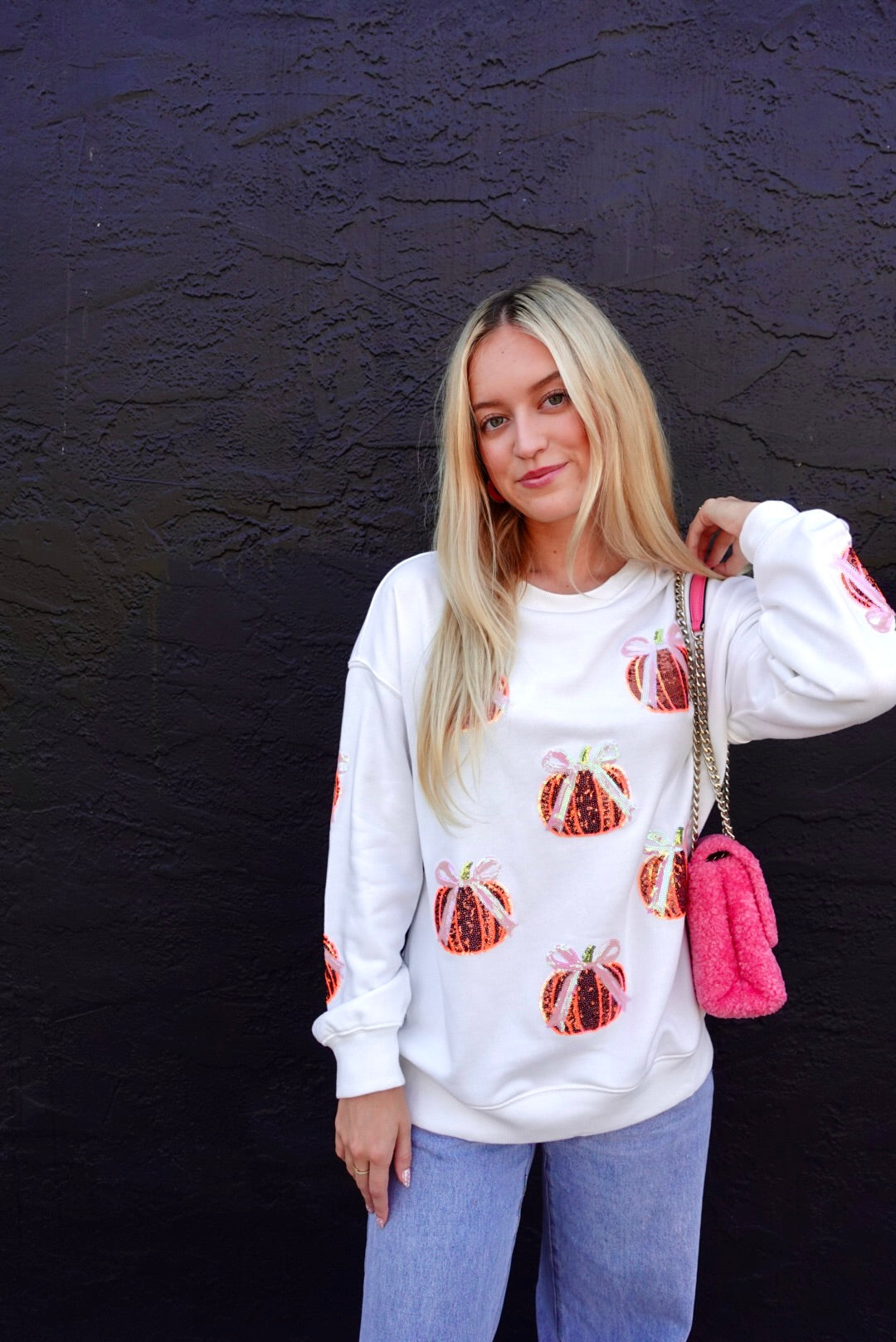 Sequin Bow Pumpkin Sweatshirt