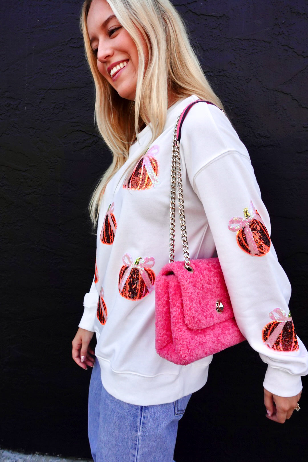 Sequin Bow Pumpkin Sweatshirt