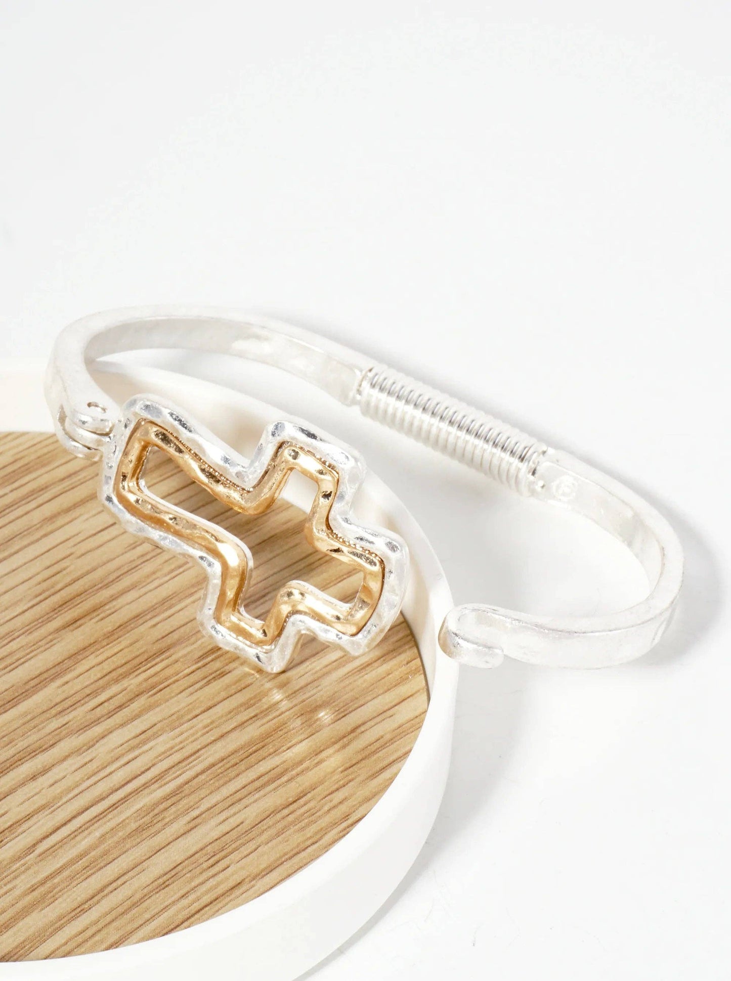 Hammered Cross Bracelet - Silver/Gold