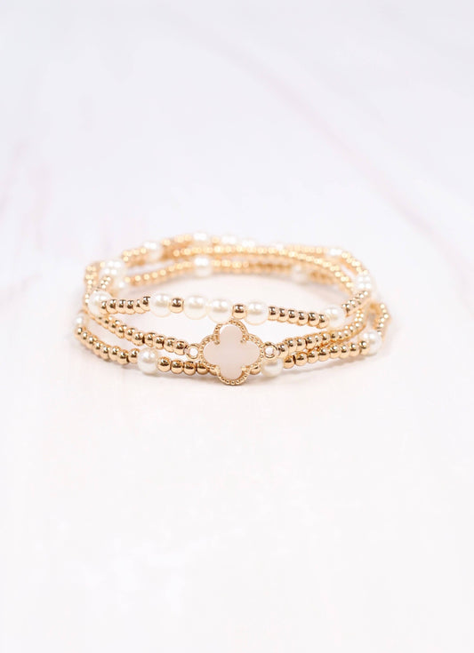Clover Pearl Bracelet Set