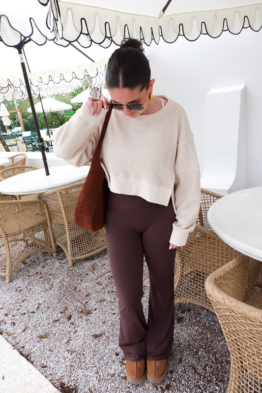 Fold-Over Flare Leggings - Brown