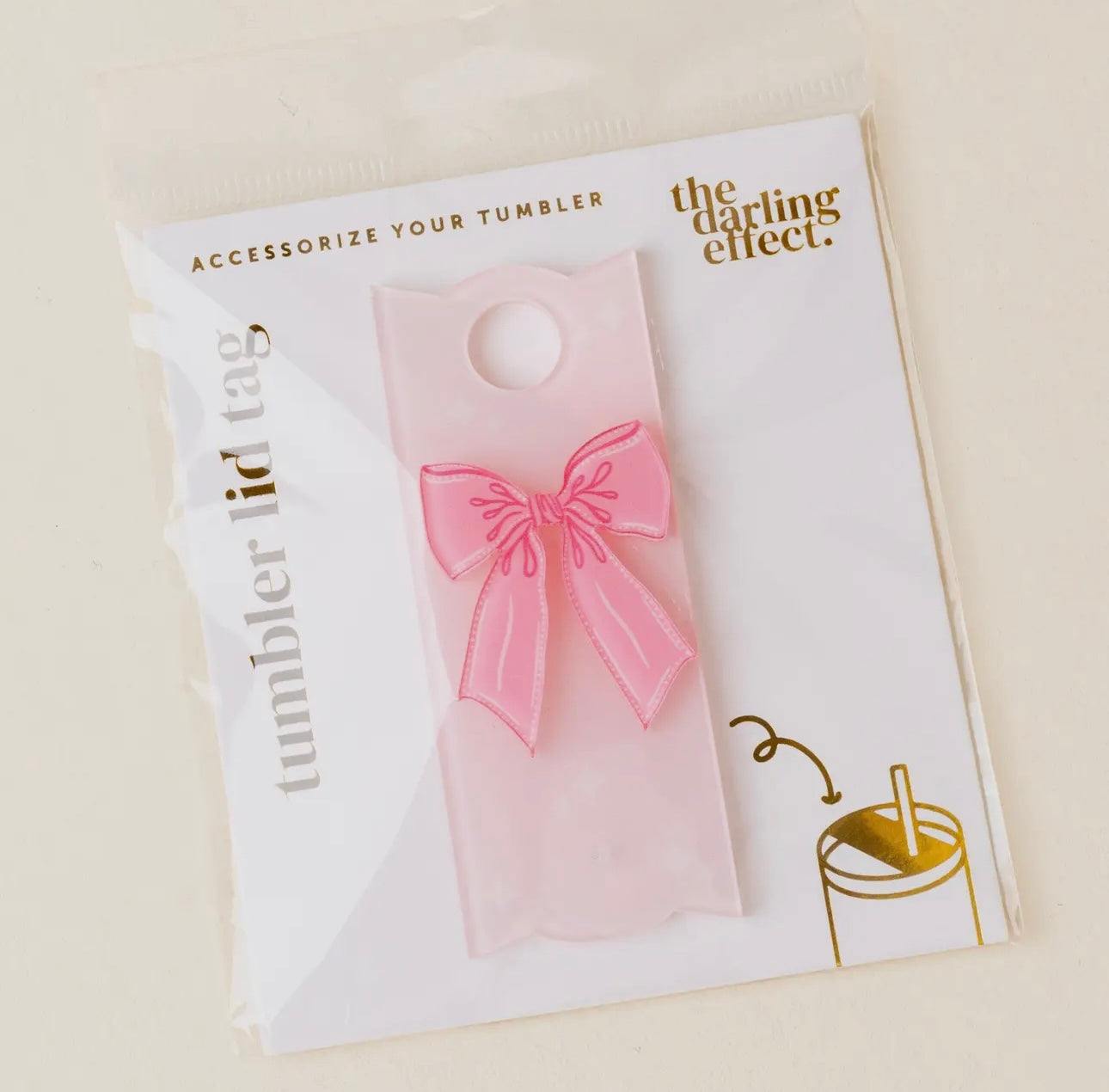 Tumbler Lid Tag - Bow Pink