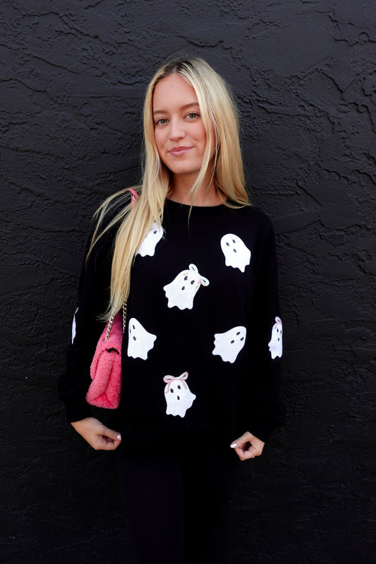 Sequin Bow Ghost Sweatshirt