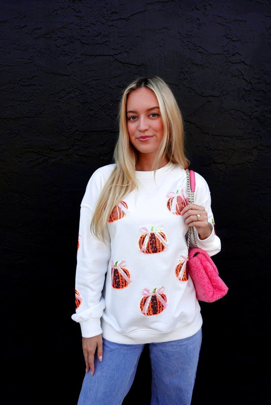 Sequin Bow Pumpkin Sweatshirt