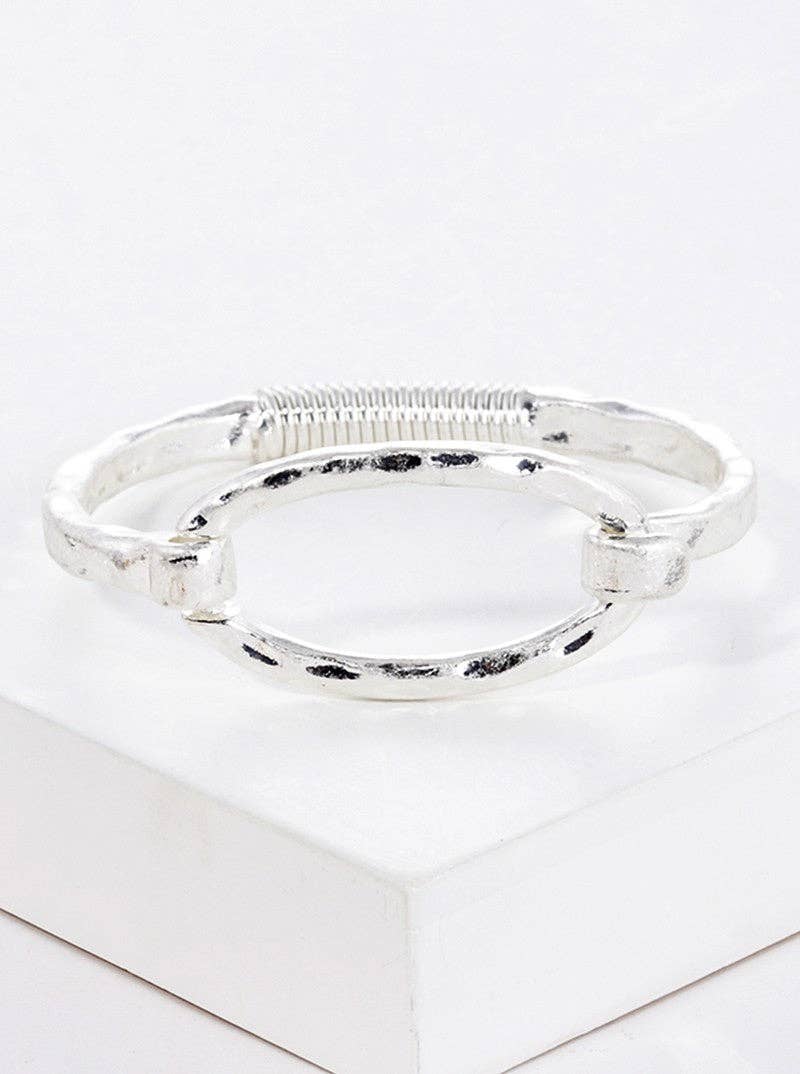 Hammered Oval Bracelet - Silver