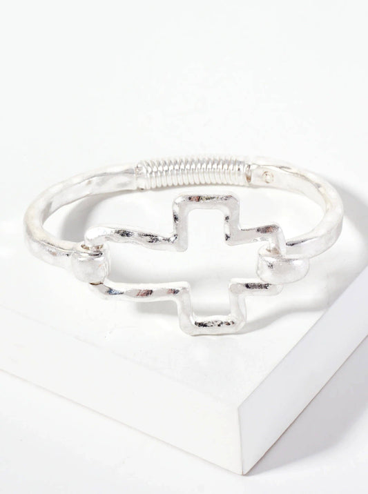 Hammered Cross Bracelet - Silver