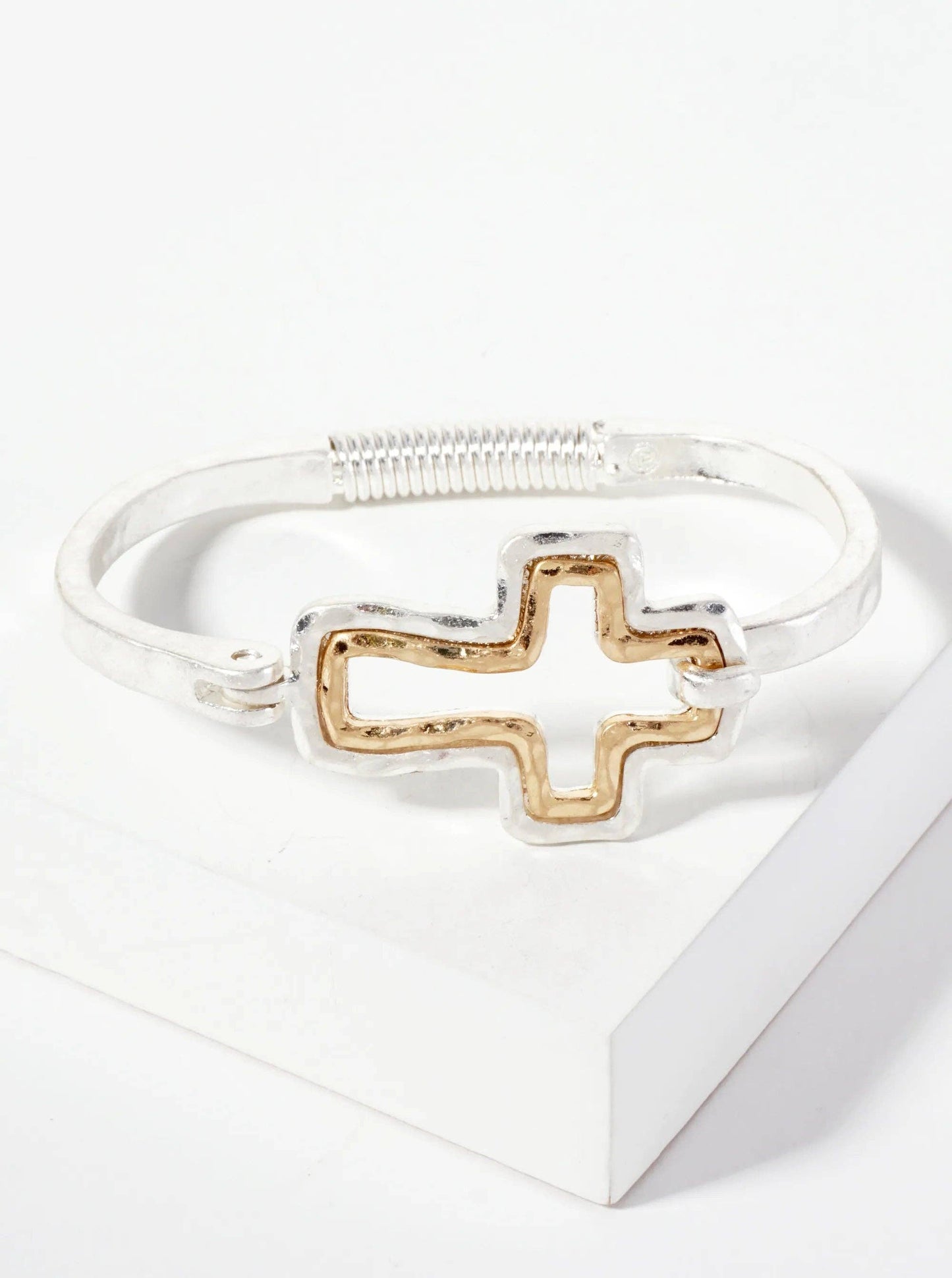 Hammered Cross Bracelet - Silver/Gold