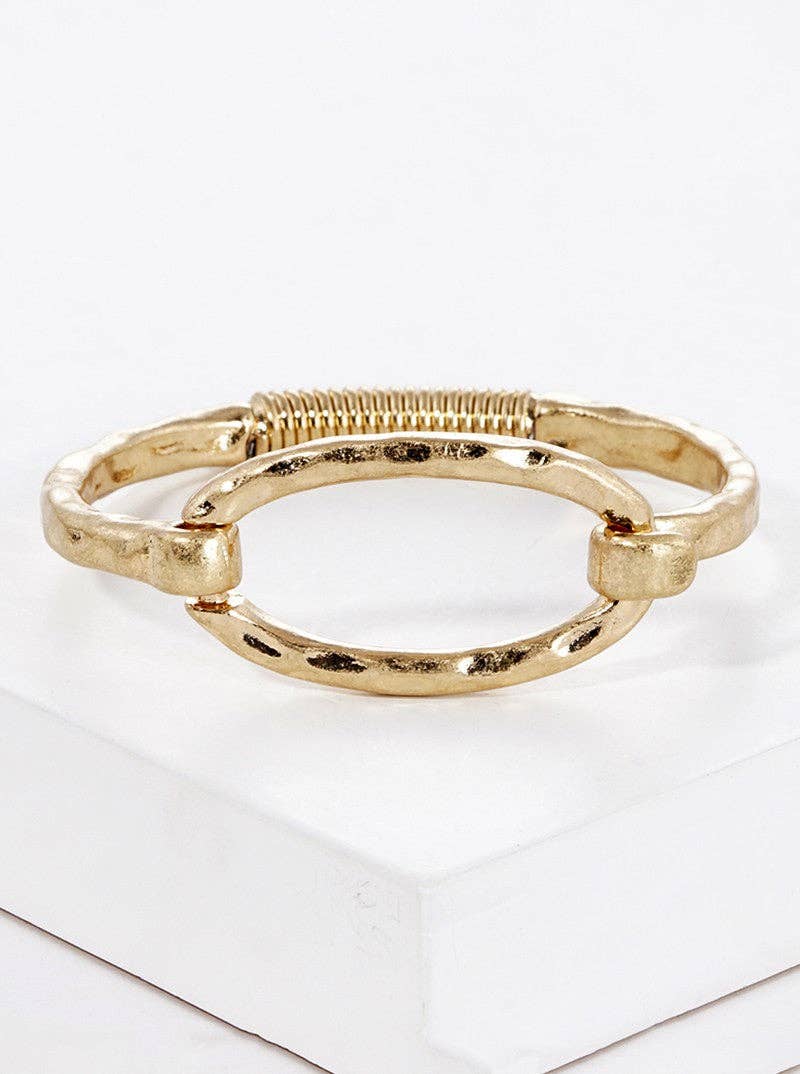 Hammered Oval Bracelet - Gold